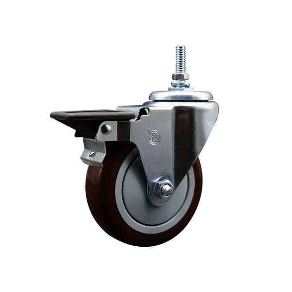 Service Caster 5 Inch Maroon Polyurethane 38 Inch Threaded Stem Caster with Brake SCC-TS20S514-PPUB-MRN-PLB-381615 - main